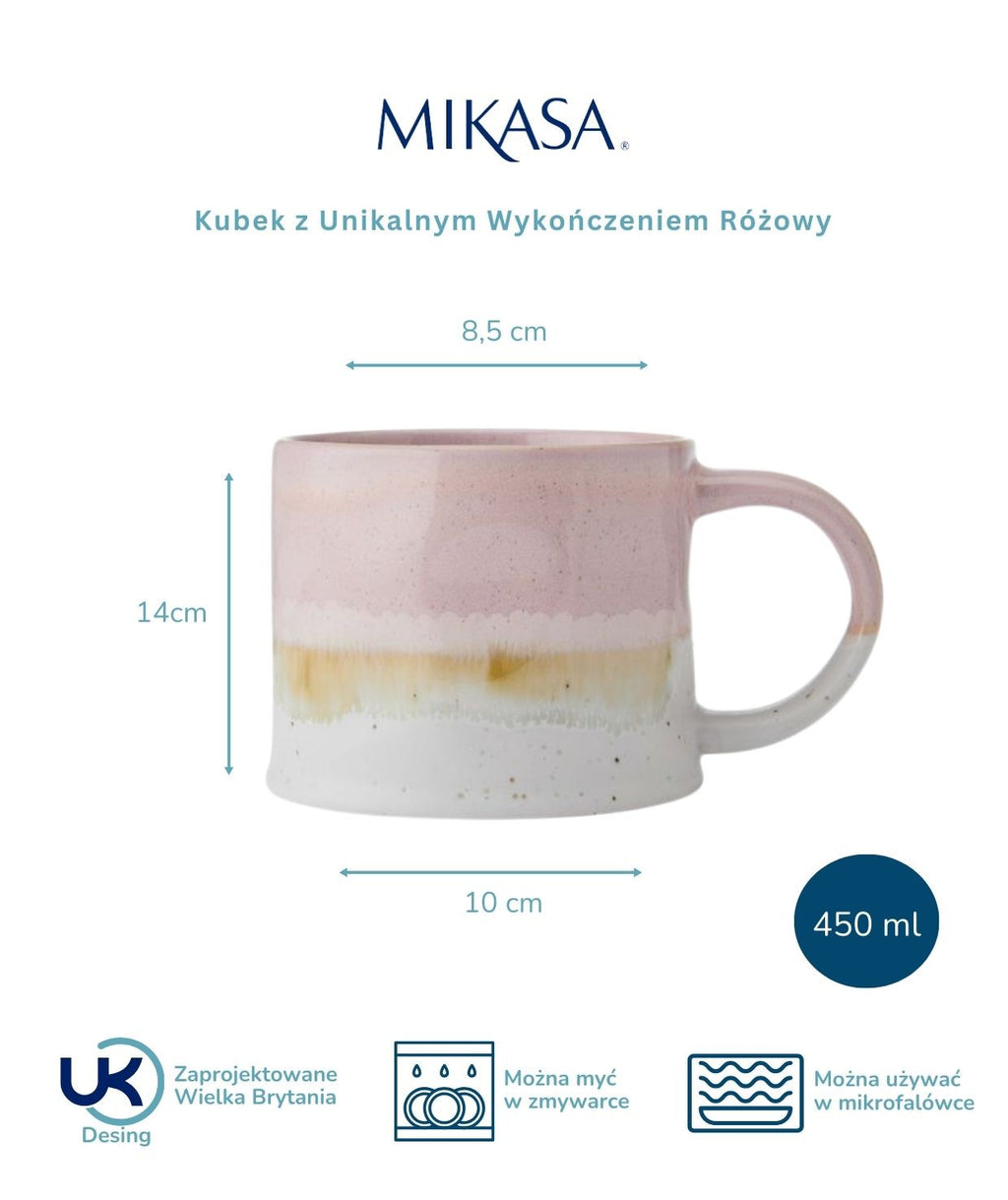 Detal szkliwa kubka Mikasa, różowy kolor, każdy egzemplarz unikalny i niepowtarzalny | KitchenKraft | Spironik.pl