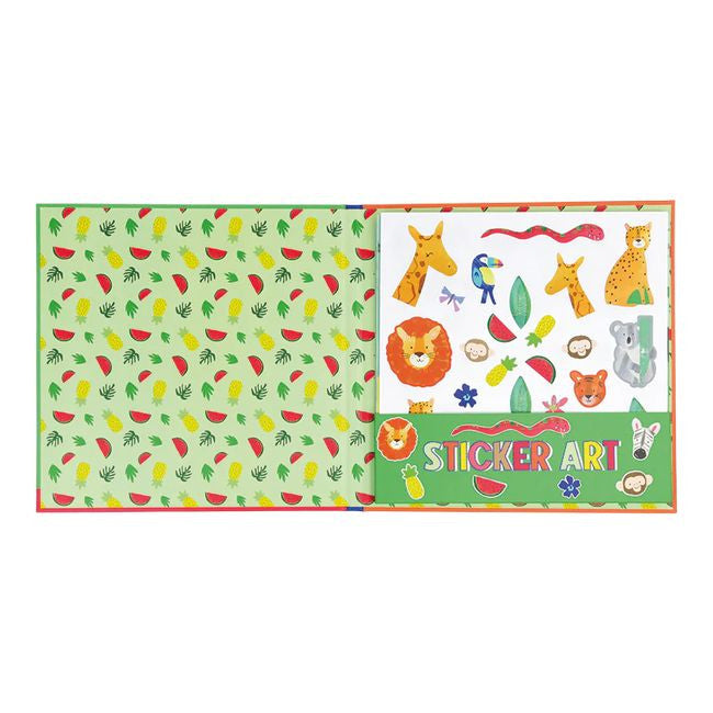 Widok z boku na 8 scen do uzupełnienia w zestawie Dżungla z naklejkami | Floss & Rock | Spironik.pl