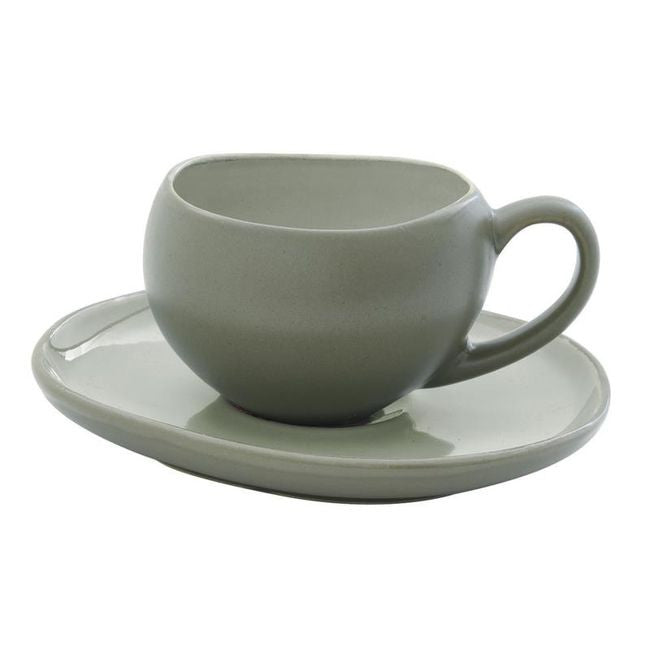 Filiżanka porcelanowa w organicznej zieleni z podstawką, idealna do espresso o pojemności 90 ml | EasyLife | Spironik.pl