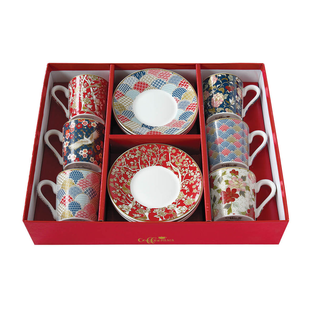 Filiżanka porcelanowa z kolorowym motywem Okinawy, widok z przodu, idealna do espresso | EasyLife | Spironik.pl