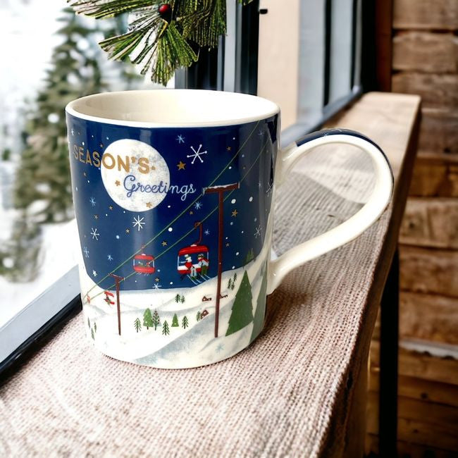 Kubek porcelanowy z motywem zimowego pejzażu, widok z przodu, kolorowy i elegancki | EasyLife | Spironik.pl