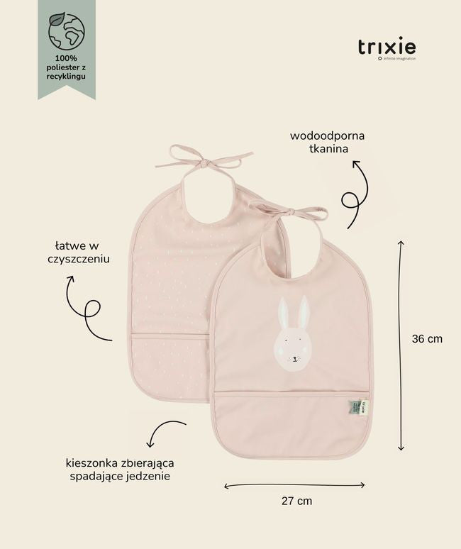 Sada bryndáků s motivem králíčka, pohled z boku ukazující praktické šňůrky na regulaci | Trixie | Spironik.pl
