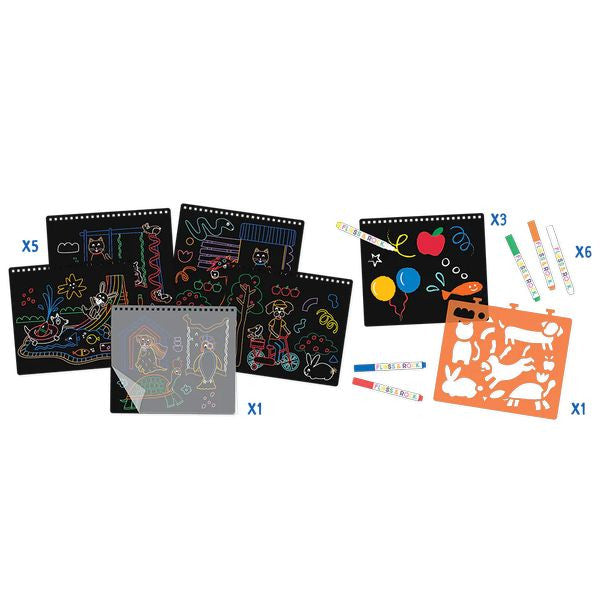 Skicák s křídovými fixy z boku, prezentující spirálové vazby a listy na kreslení | Floss & Rock | Spironik.pl