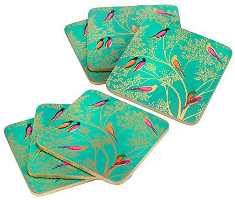 Zestaw sześciu zielonych podkładek z wzorem zaczarowanego ogrodu, wykonanych z korka | Pimpernel | Spironik.pl