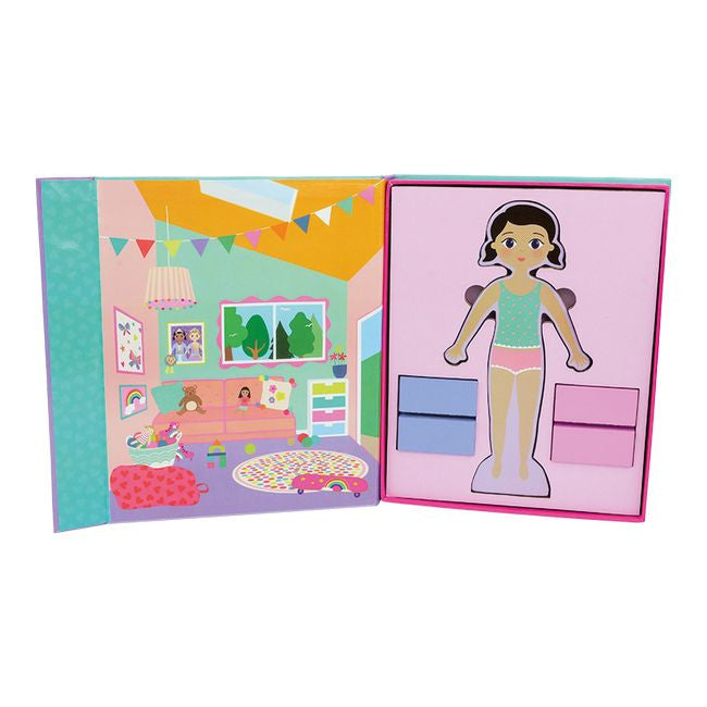 Widok z boku na magnetyczną ubierankę z lalkami i bogatym wyborem strojów | Floss & Rock | Spironik.pl