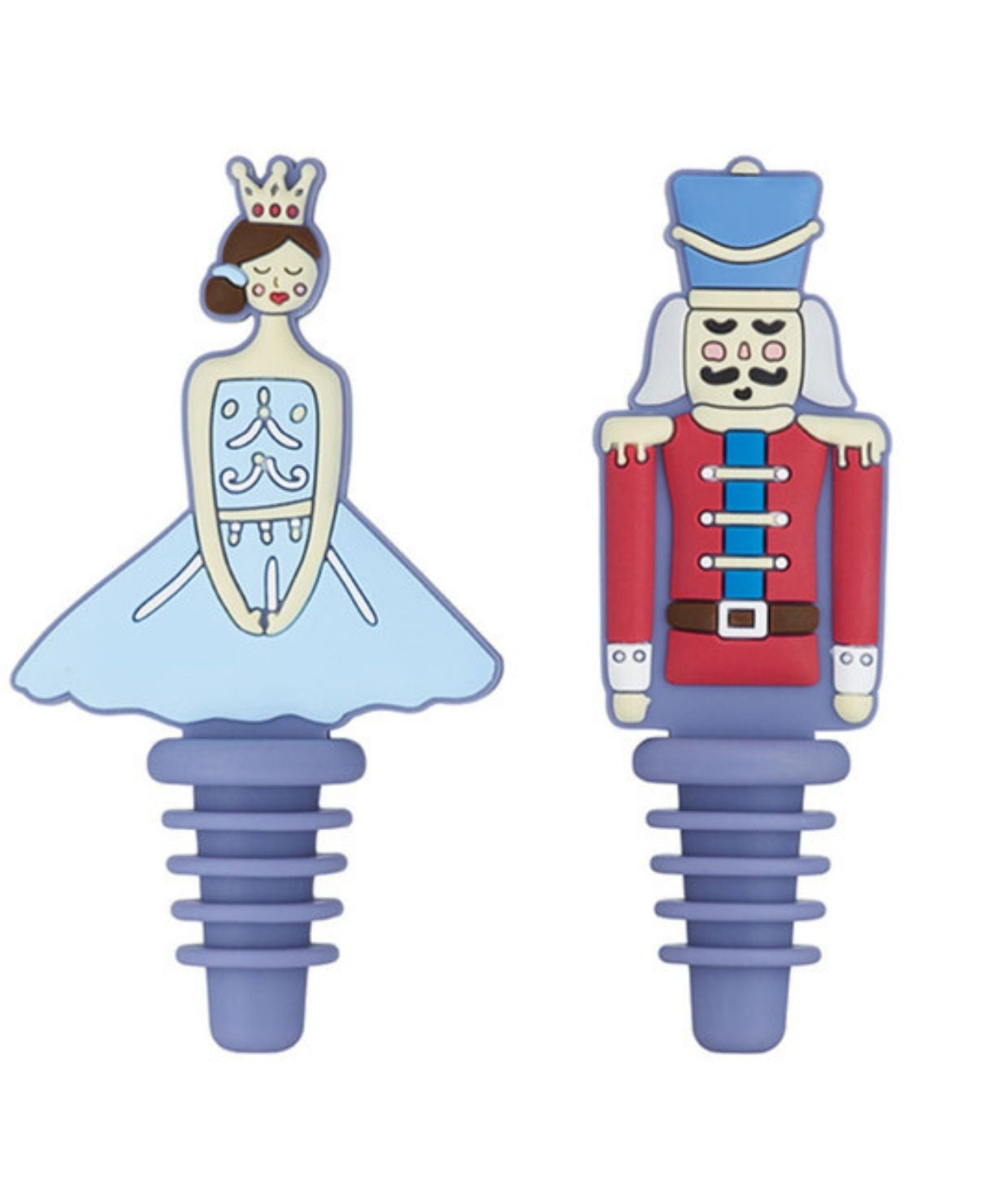 Zatyczki do butelek KitchenCraft w kolorze niebieskim i czerwonym, inspirowane opowieścią o Dziadku do Orzechów | KitchenKraft | Spironik.pl