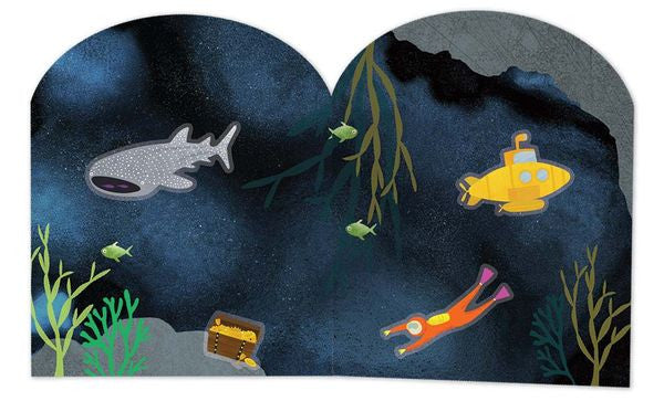 Boční pohled na sadu samolepek s potápěči a žraloky v mořské scenérii | Floss & Rock | Spironik.pl