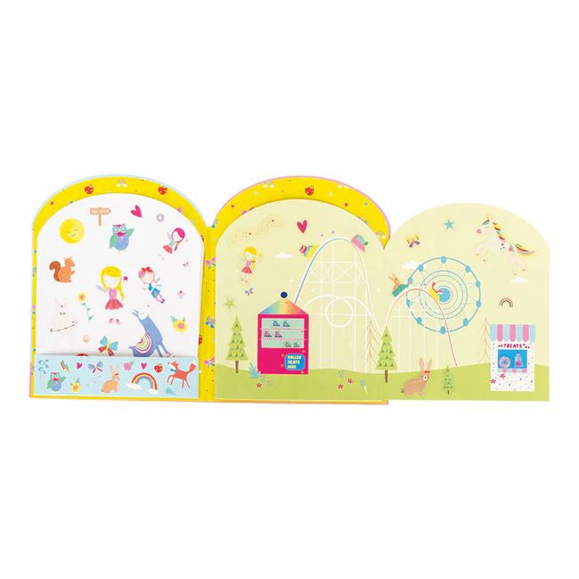 Zestaw naklejek w akcji, dzieci tworzące historie na rozkładanej planszy | Floss & Rock | Spironik.pl