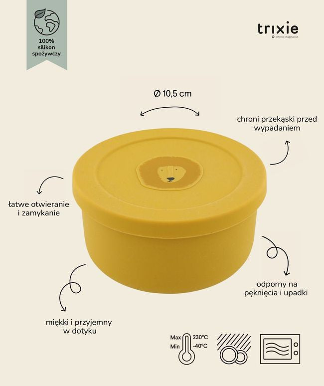 Silikonový kontejner v použití, naplněný ovocem a zeleninou, na stole v kuchyni | Trixie | Spironik.pl