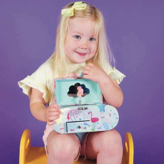 Szkatułka z pozytywką z boku, ukazująca holograficzne włosy syrenki | Floss & Rock | Spironik.pl