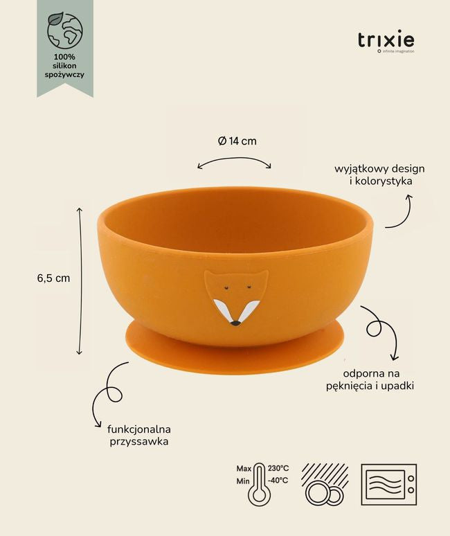 Boční pohled na silikonovou misku s přísavkou, stabilní a odolná proti převrácení | Trixie | Spironik.pl