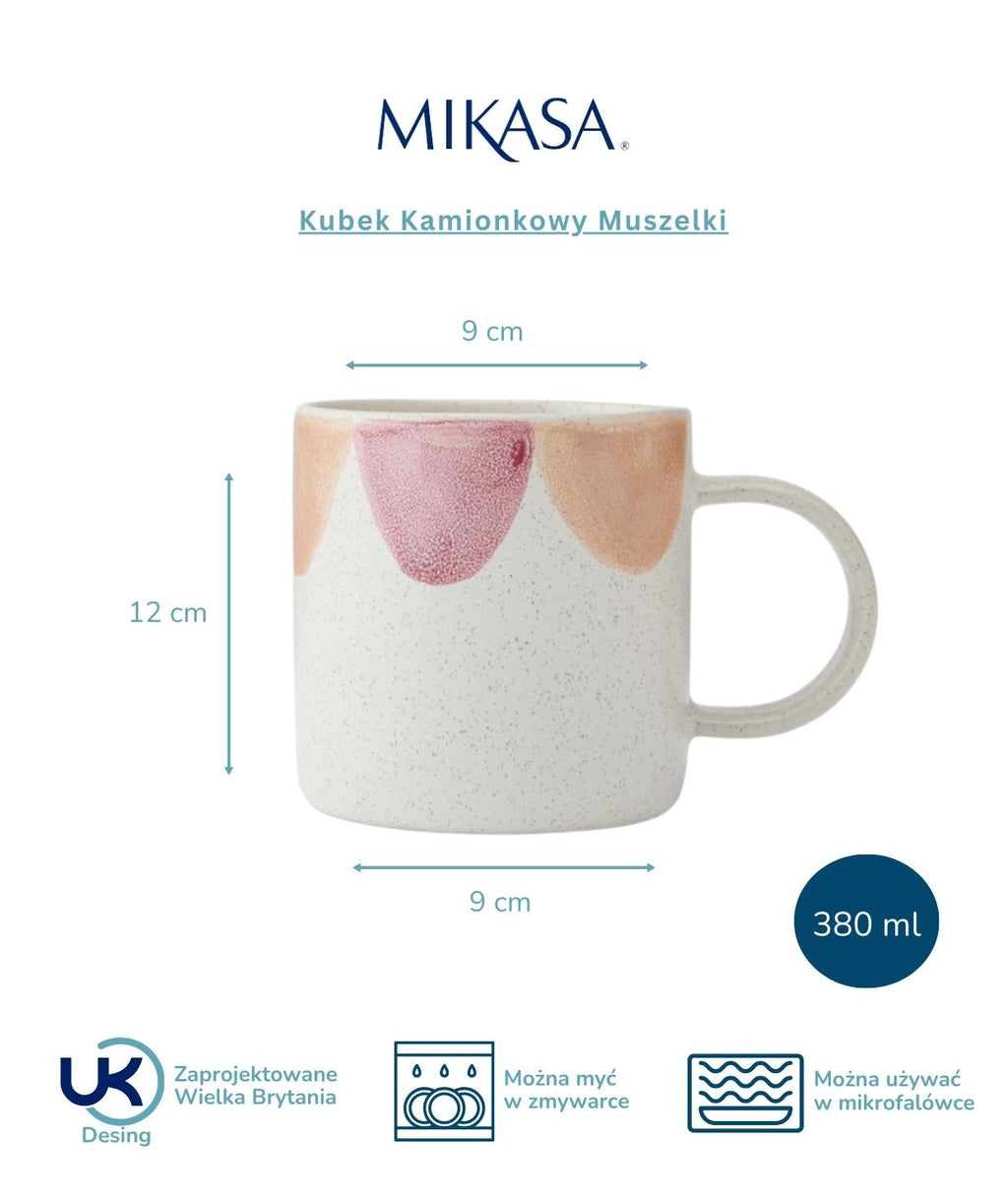 Zbliżenie na fakturę kamionki w kubku Mikasa, podkreślające kolorowe muszelki | KitchenKraft | Spironik.pl