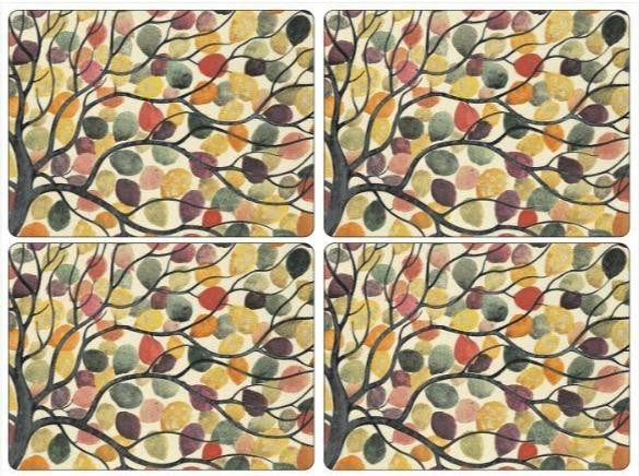 Duże podkładki korkowe z liśćmi z kolekcji Dancing Branches, widok z przodu, w kolorze naturalnym | Pimpernel | Spironik.pl