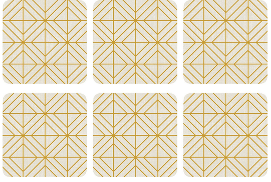 Zestaw sześciu eleganckich podkładek korkowych z kolekcji Luxe w złotym wzorze, idealnych do dekoracji stołu | Pimpernel | Spironik.pl