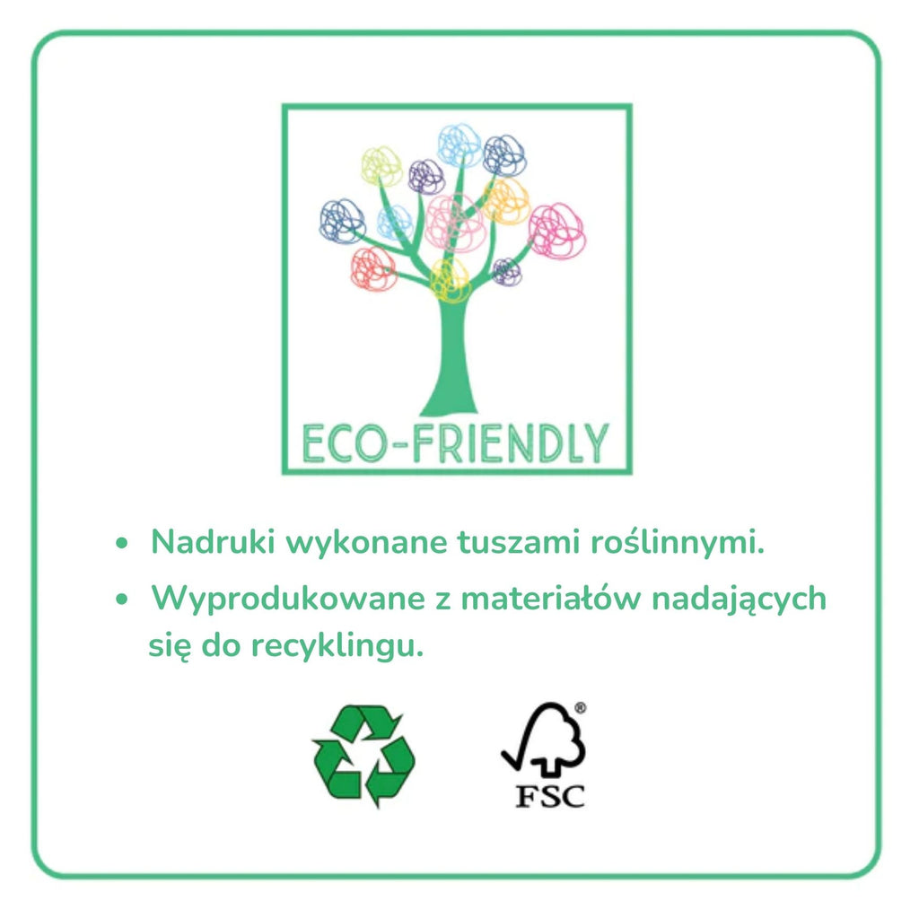 Tęczowa kolorowanka, detal materiału, certyfikat FSC i tusze sojowe przyjazne dla środowiska | Floss & Rock | Spironik.pl
