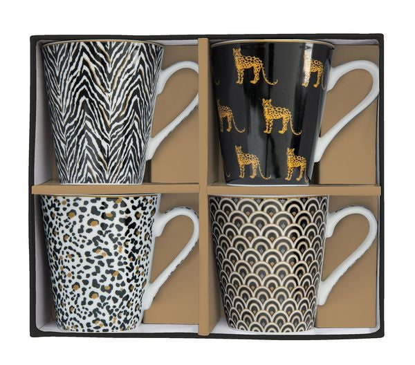 Zestaw czterech kubków w ozdobnym pudełku, widok z boku, kolor wielokolorowy | EasyLife | Spironik.pl