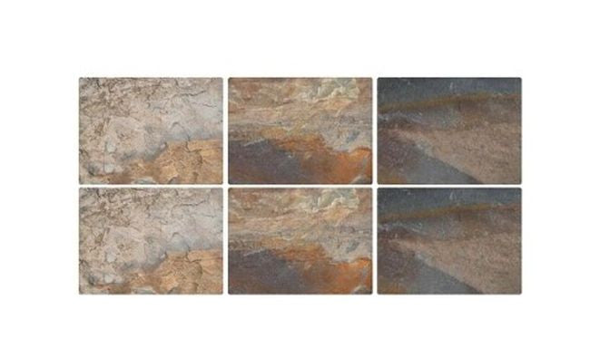 Zestaw sześciu podkładek korkowych z motywem skał łupkowych w kolekcji Earth Slate | Pimpernel | Spironik.pl