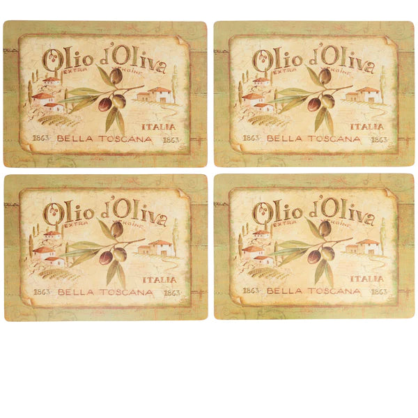 Detal podkładki korkowej z napisem Olio D'Oliva i pejzażem Toskanii | KitchenKraft | Spironik.pl