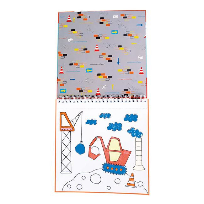 Książeczka z spiralnym grzbietem i pisakami, widok z boku, prezentująca zawartość zestawu | Floss & Rock | Spironik.pl