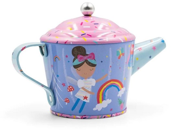 Detal kolorowych ilustracji na zestawie do herbaty Tęczowe Wróżki w poręcznej walizeczce | Floss & Rock | Spironik.pl