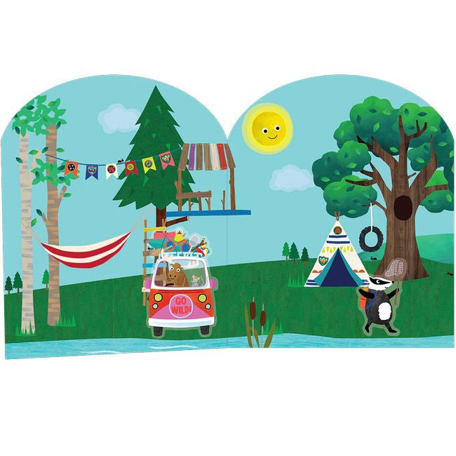 Rozkładane plansze ilustrujące leśny biwak do tworzenia historii z naklejkami | Floss & Rock | Spironik.pl