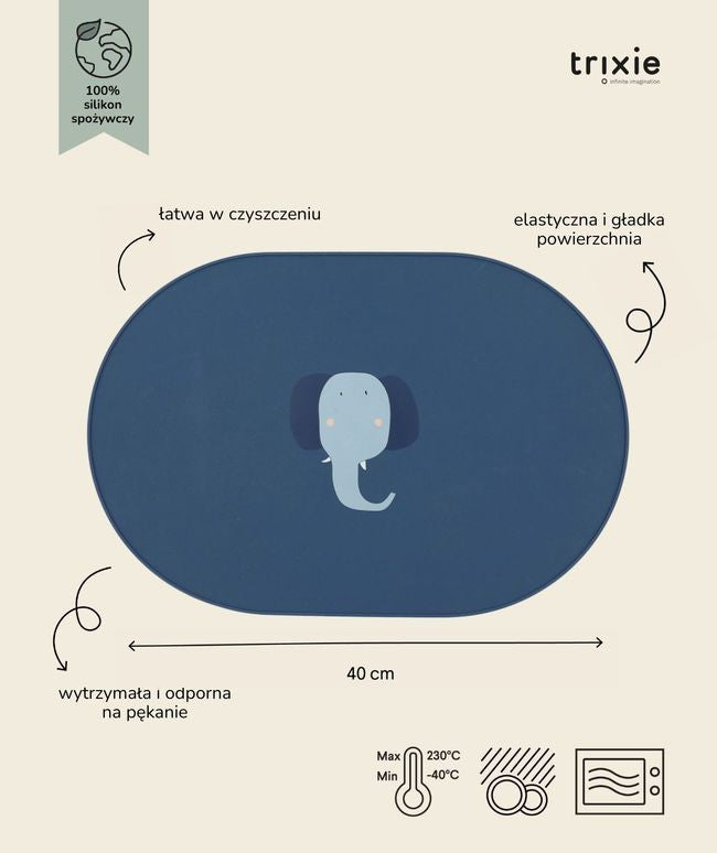 Zbliżenie na elastyczną powierzchnię podkładki silikonowej z wesołym zwierzakiem | Trixie | Spironik.pl