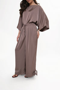 VERA Women's satin trousers - wide tie legs. Colour Cappuccino