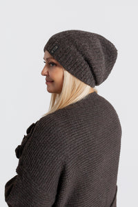 LUMI Czapka damska beanie z logo. Kolor Brązowy