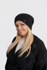 LUMI Czapka damska beanie z logo. Kolor Czarny