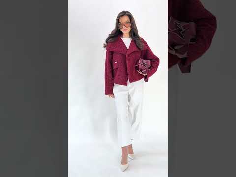 Dámská bunda s vysokým límcem a klopami - elegantní, kimono. Barva Bordó