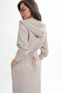 Hooded sweatshirt dress with pockets. Sandy Beige