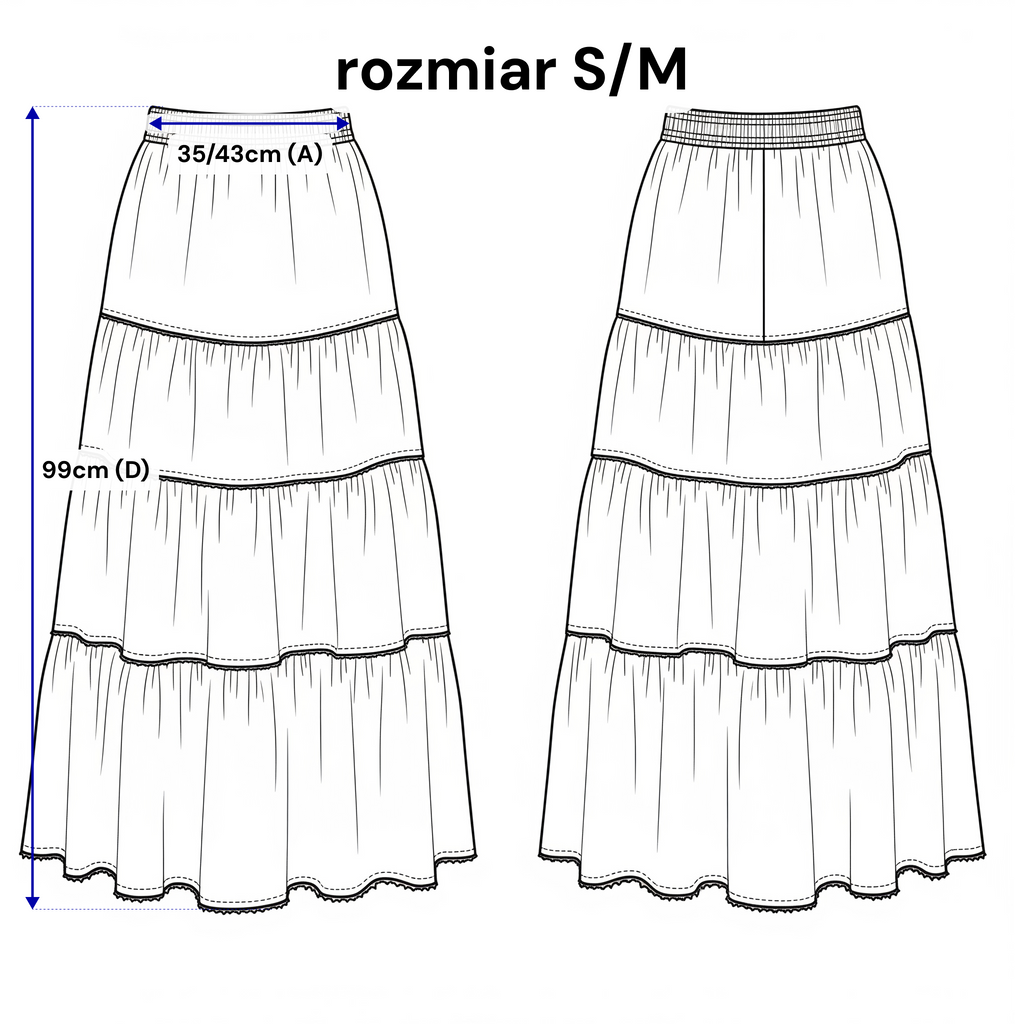 Lniana spódnica maxi z falbanami. Kolor Brązowy