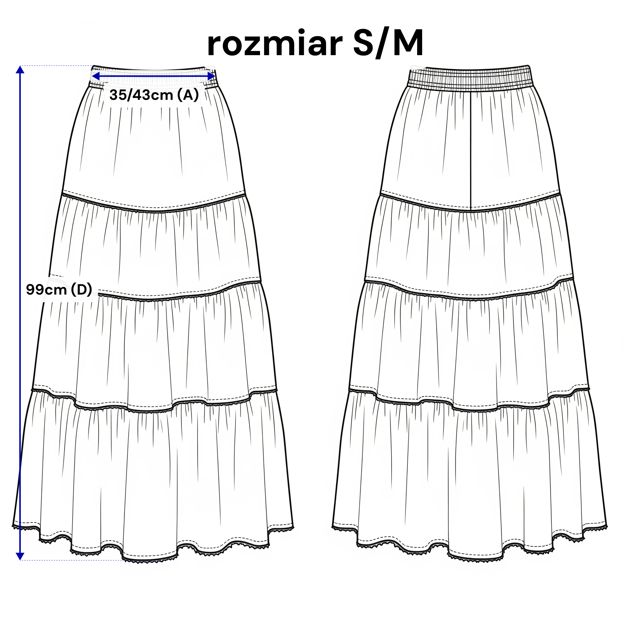 Lniana spódnica maxi z falbanami. Kolor Ecru