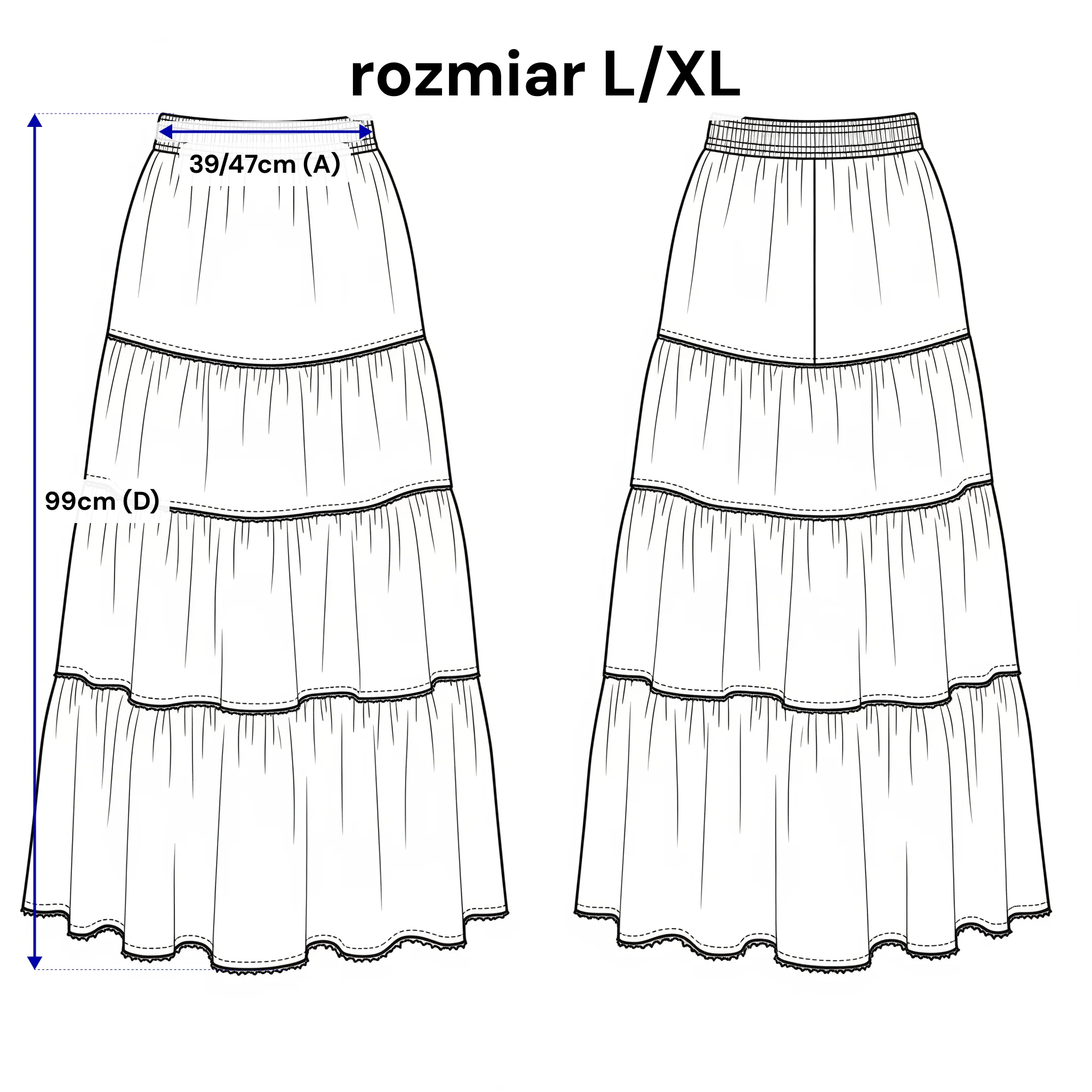 Lniana spódnica maxi z falbanami. Kolor Ecru