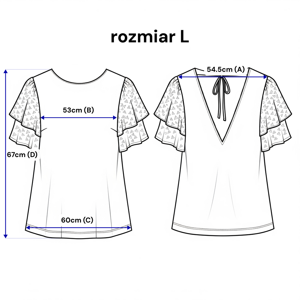 Bluse mit gestickten Rüschen und Bindeband im Rücken. Farbe: Ecru.