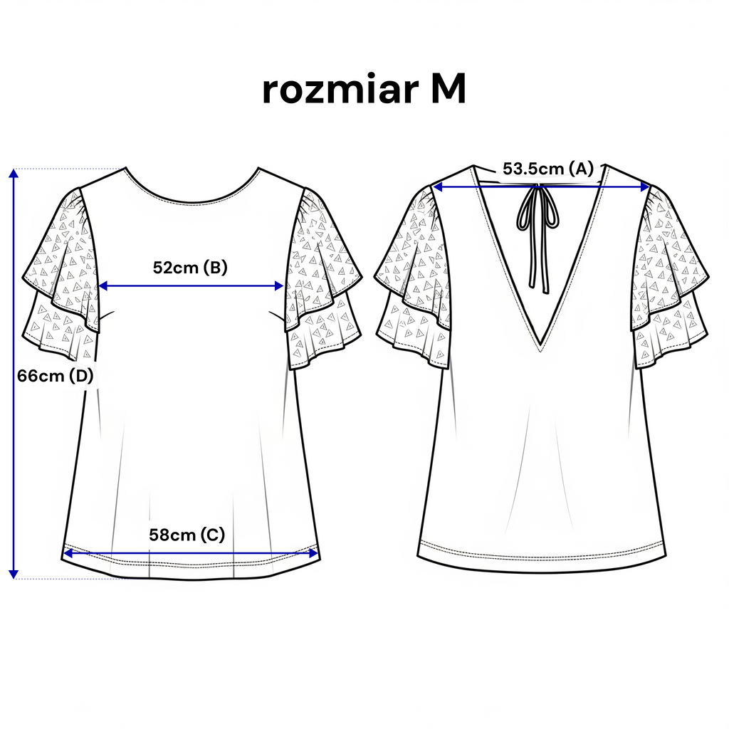Bluse mit gestickten Rüschen und Bindeband im Rücken. Farbe: Ecru.